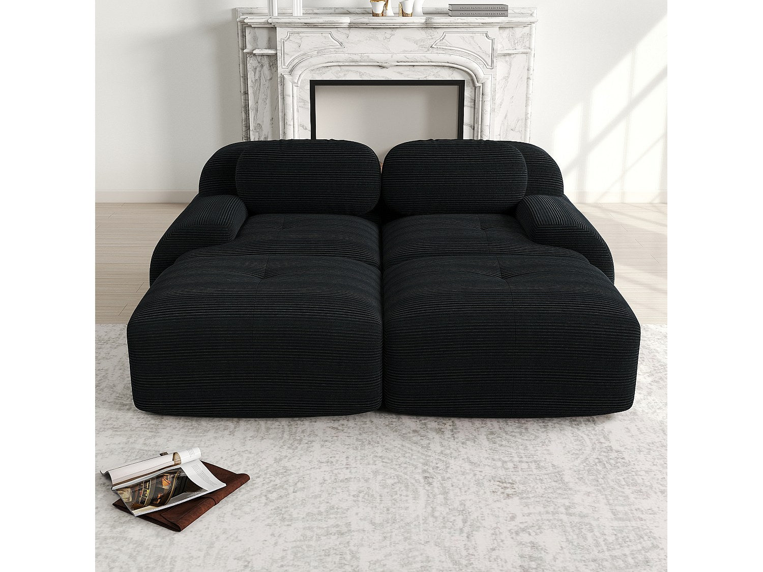 Méridienne pour canapé modulable 2 places noir velours