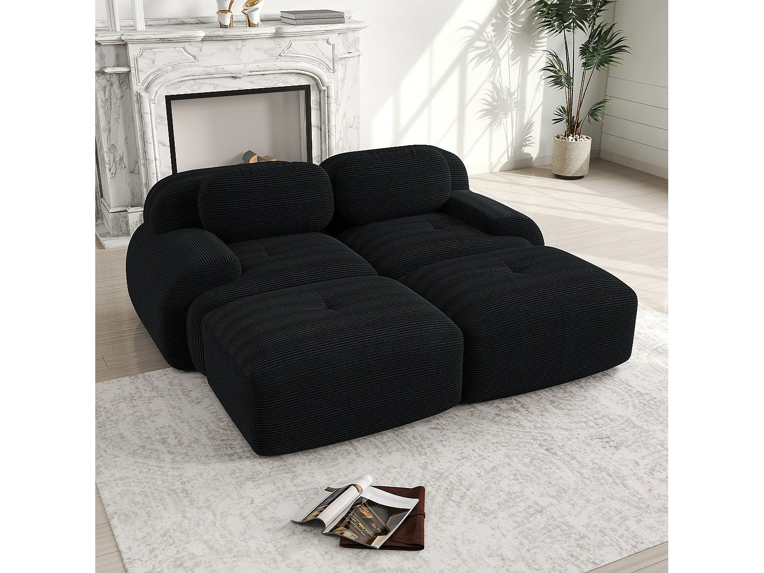 Méridienne pour canapé modulable 2 places noir velours