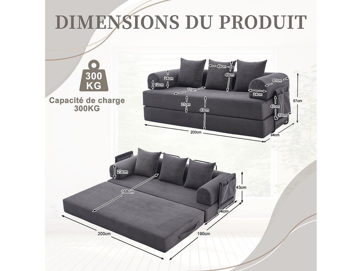 Canapé modulable gris tissu