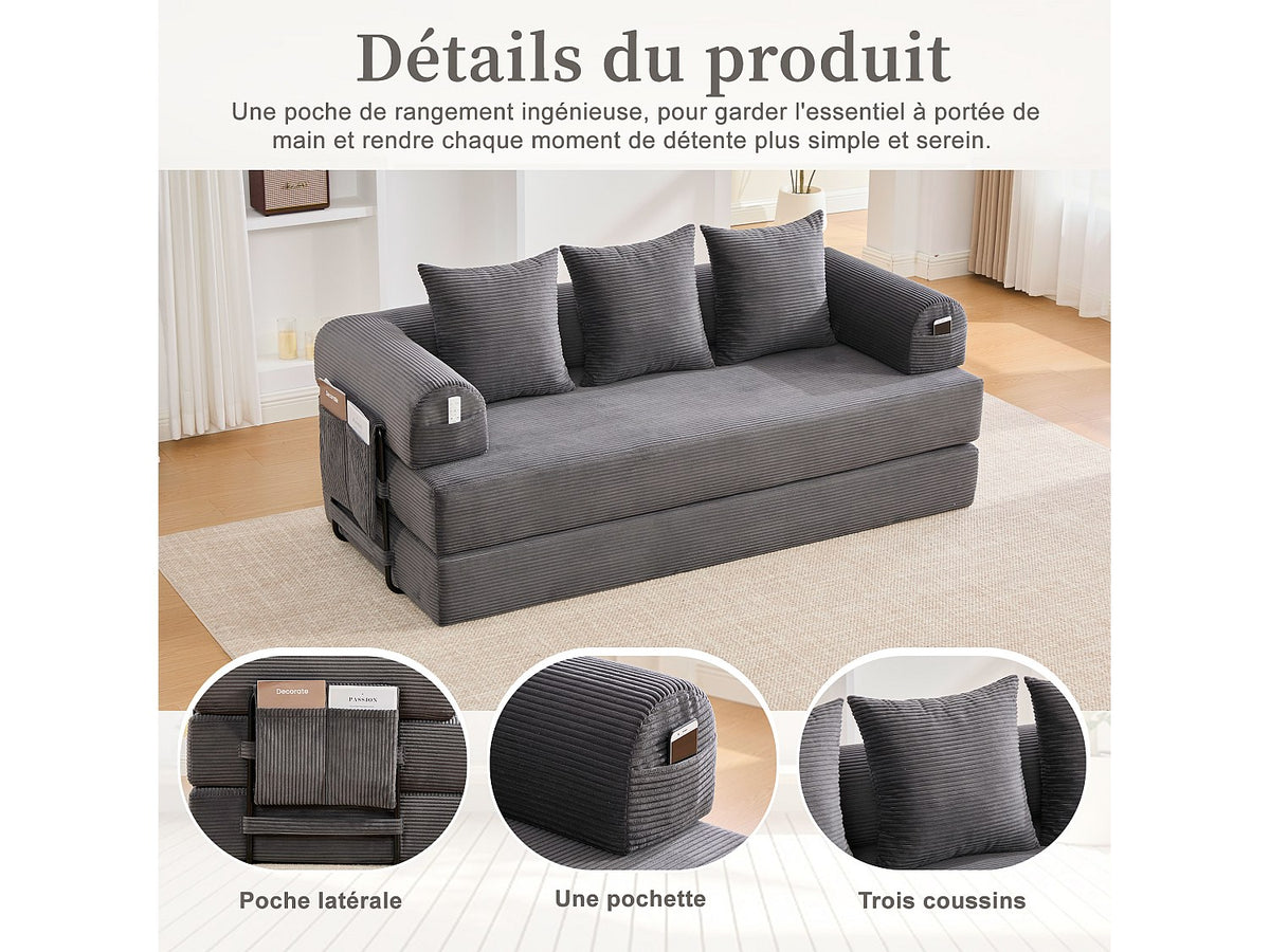 Canapé modulable gris tissu