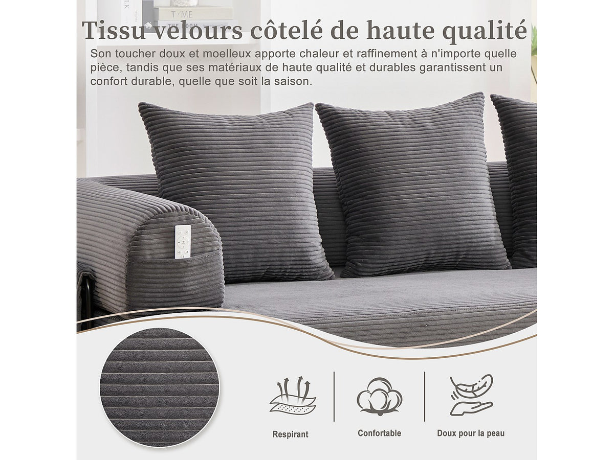 Canapé modulable gris tissu