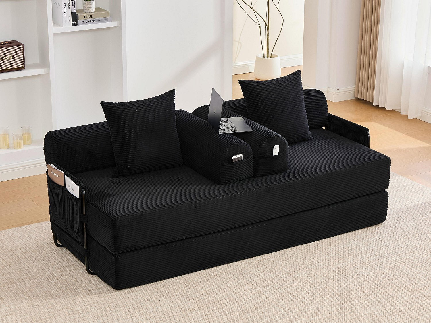 Canapé modulable noir tissu