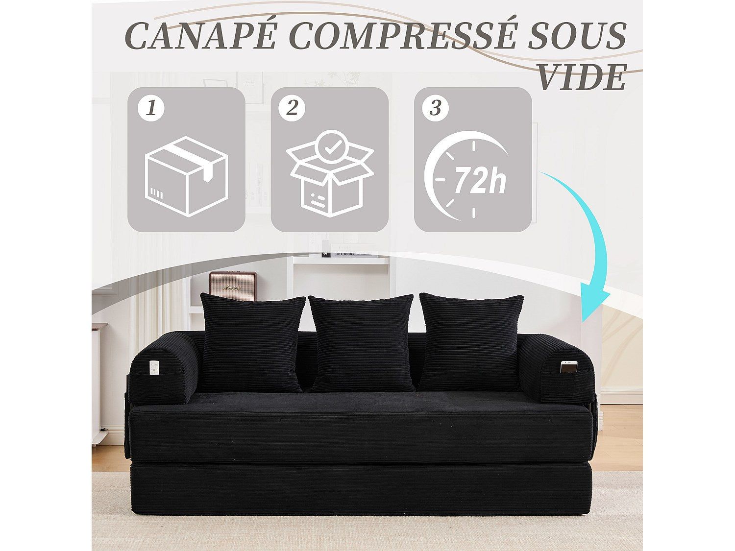 Canapé modulable noir tissu