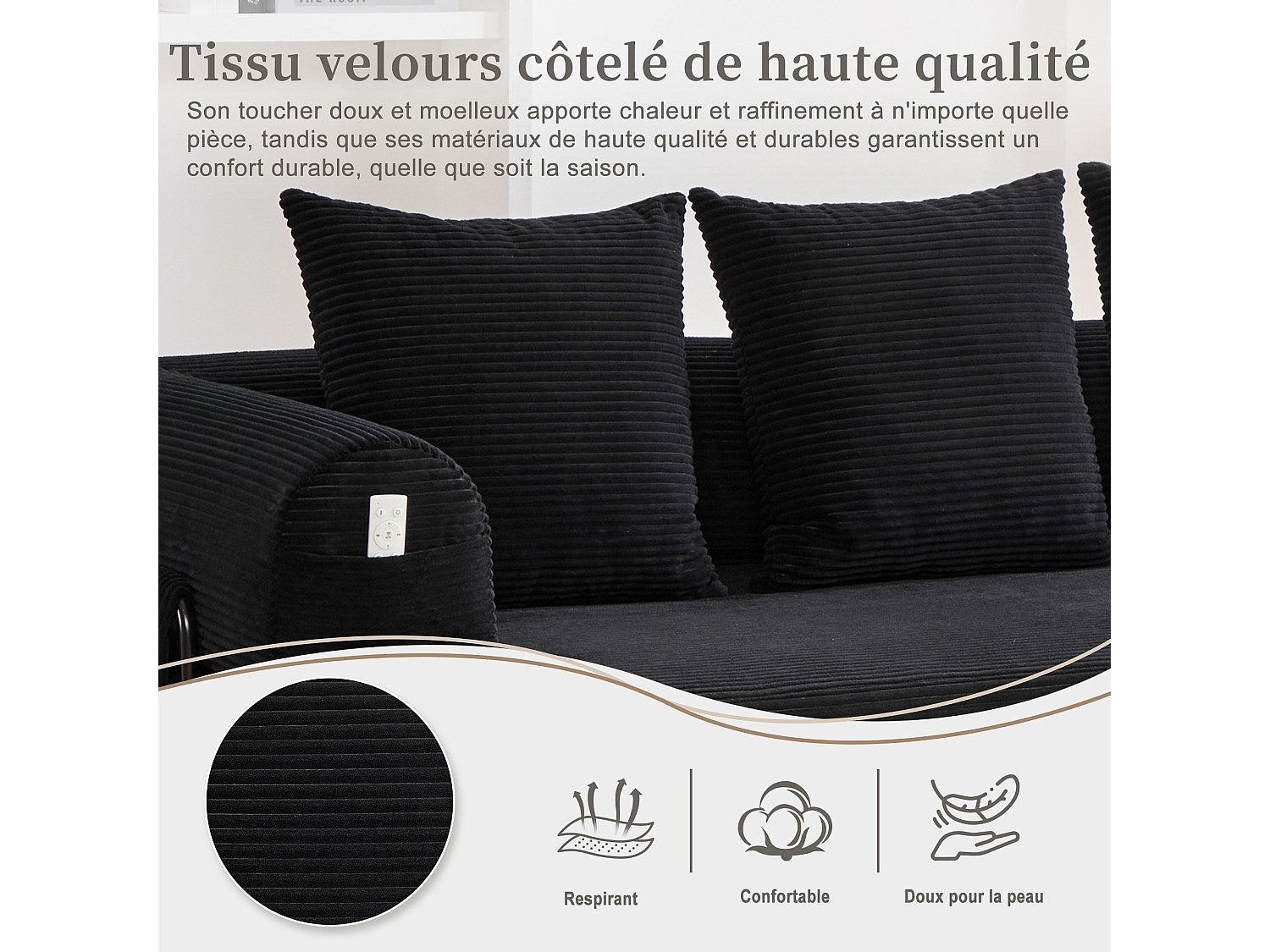 Canapé modulable noir tissu