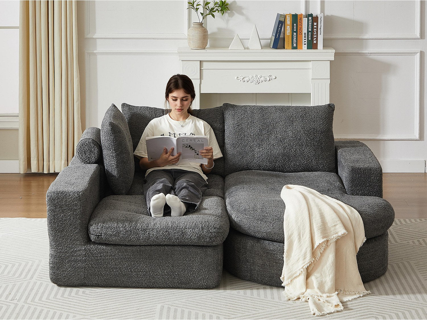 Angle pour canapé modulable gris tissu