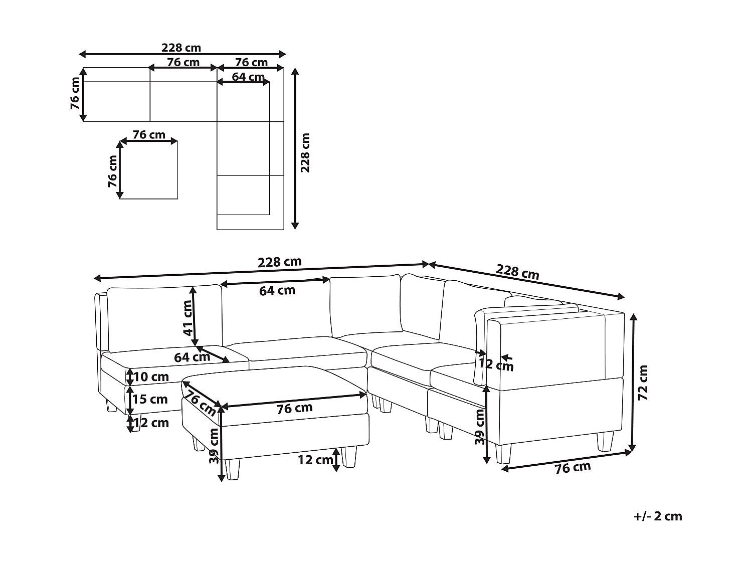 Angle pour canapé modulable 5 places marron tissu