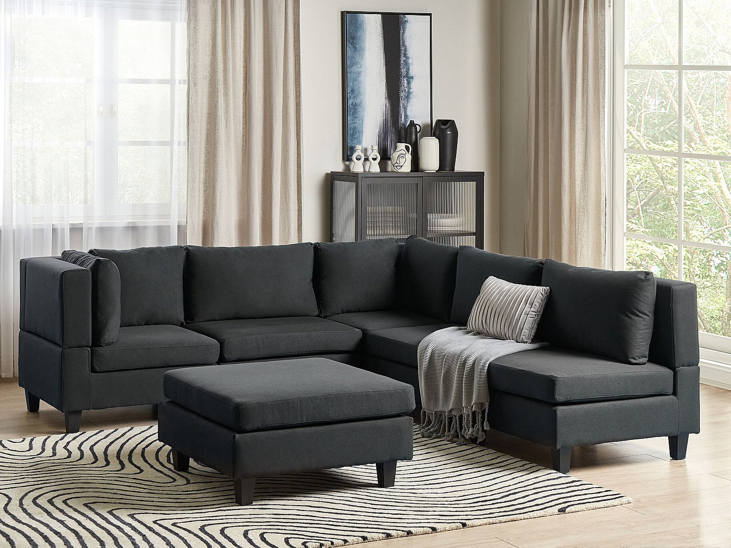 Angle pour canapé modulable 5 places noir tissu