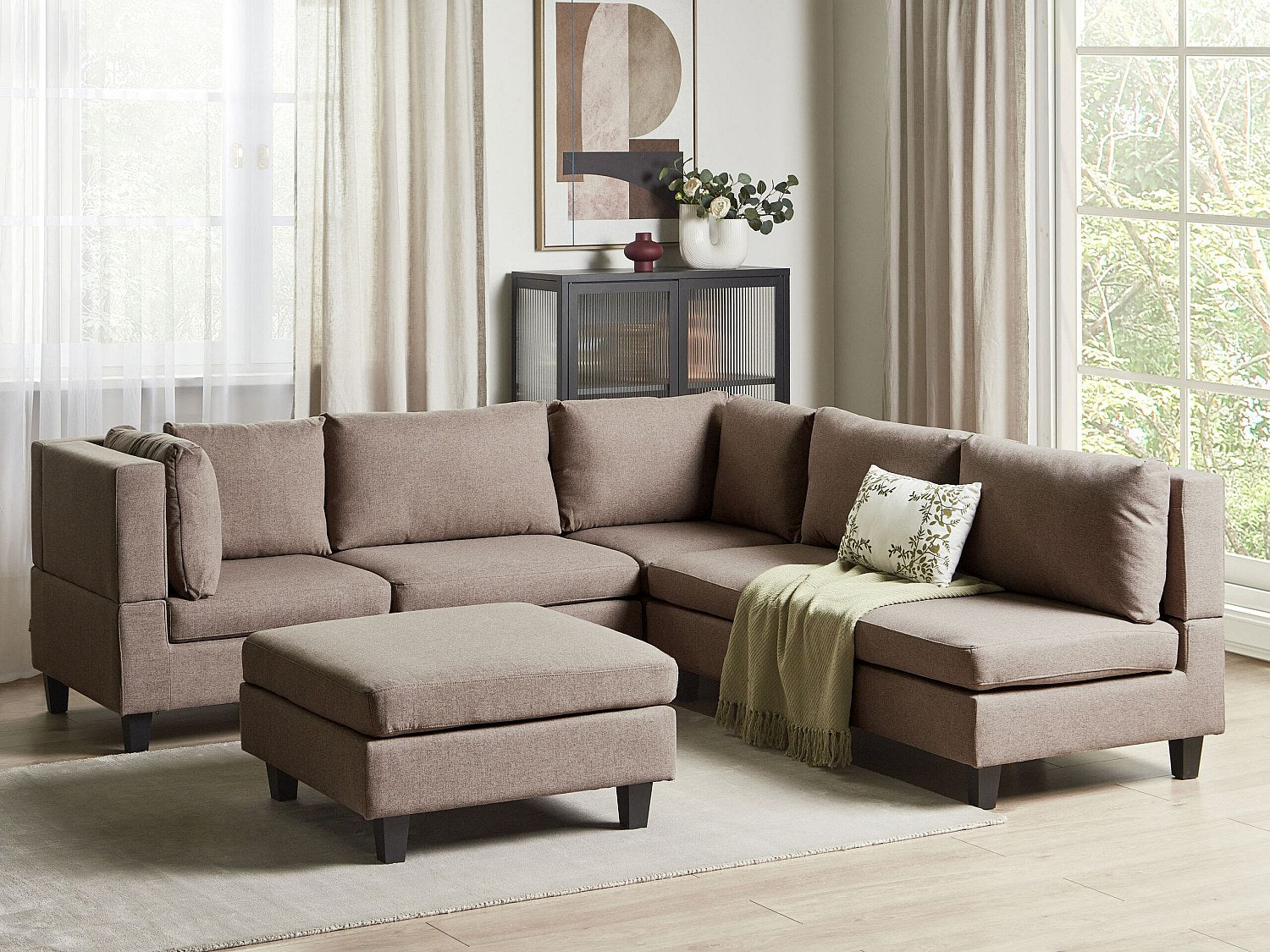Angle pour canapé modulable 5 places marron tissu