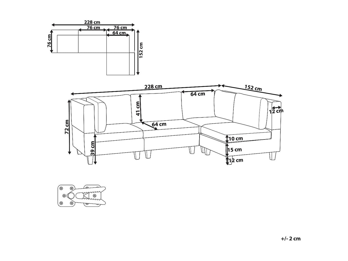 Angle pour canapé modulable 4 places marron tissu