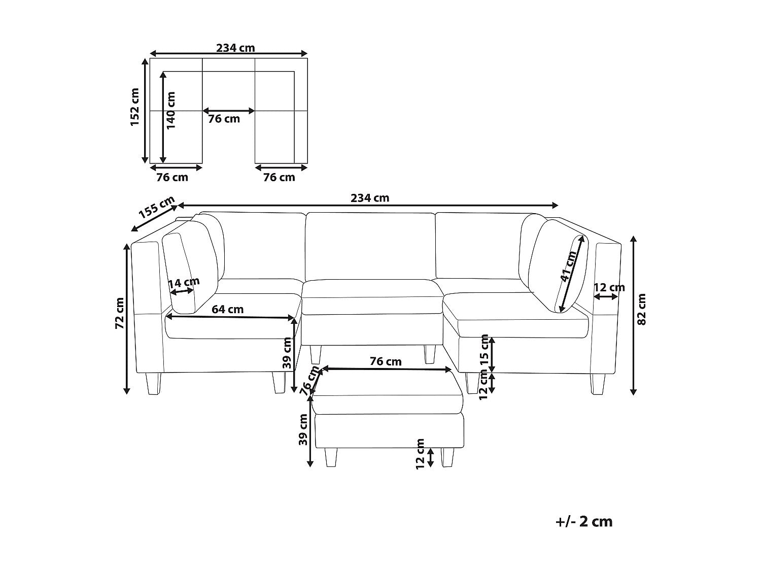 Canapé modulable 5 places beige tissu