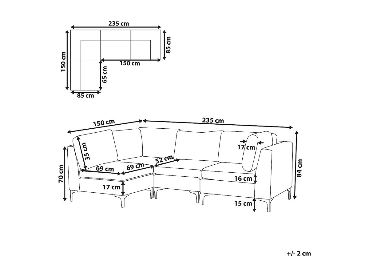 Angle pour canapé modulable gris velours