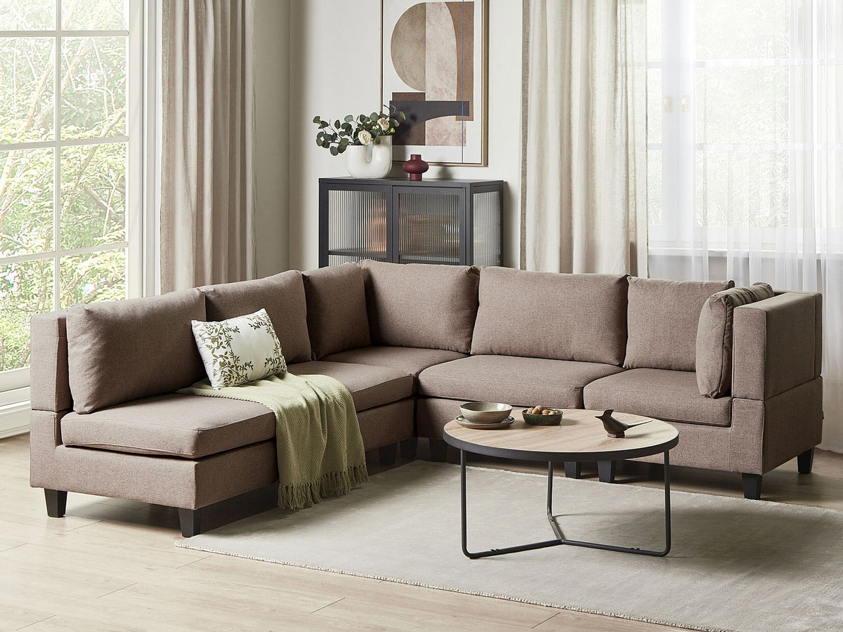 Angle pour canapé modulable 5 places marron tissu