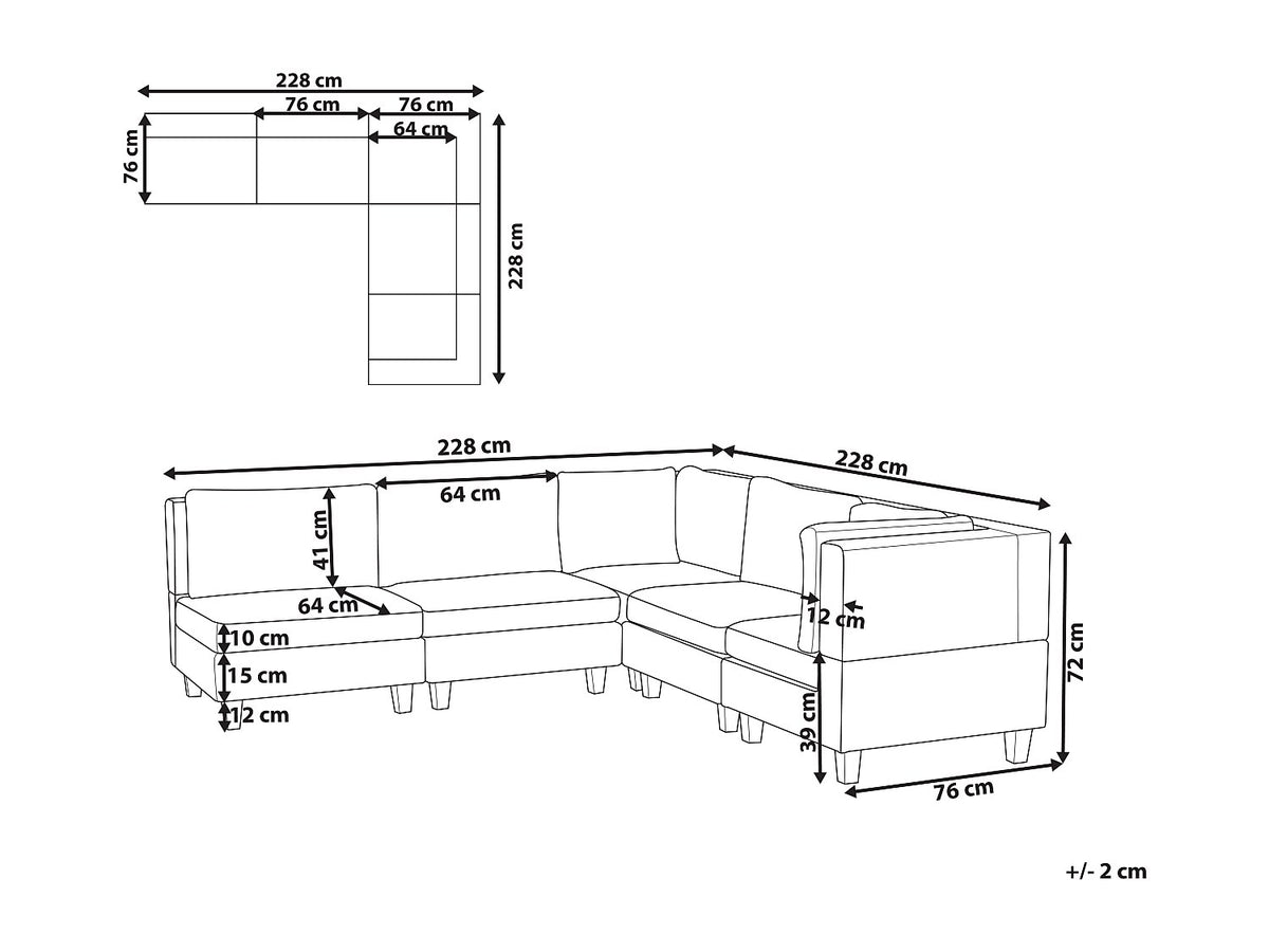 Angle pour canapé modulable 5 places marron tissu