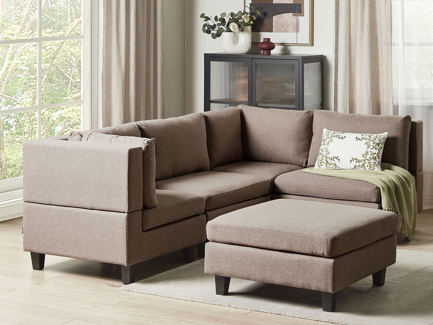 Angle pour canapé modulable 4 places marron tissu