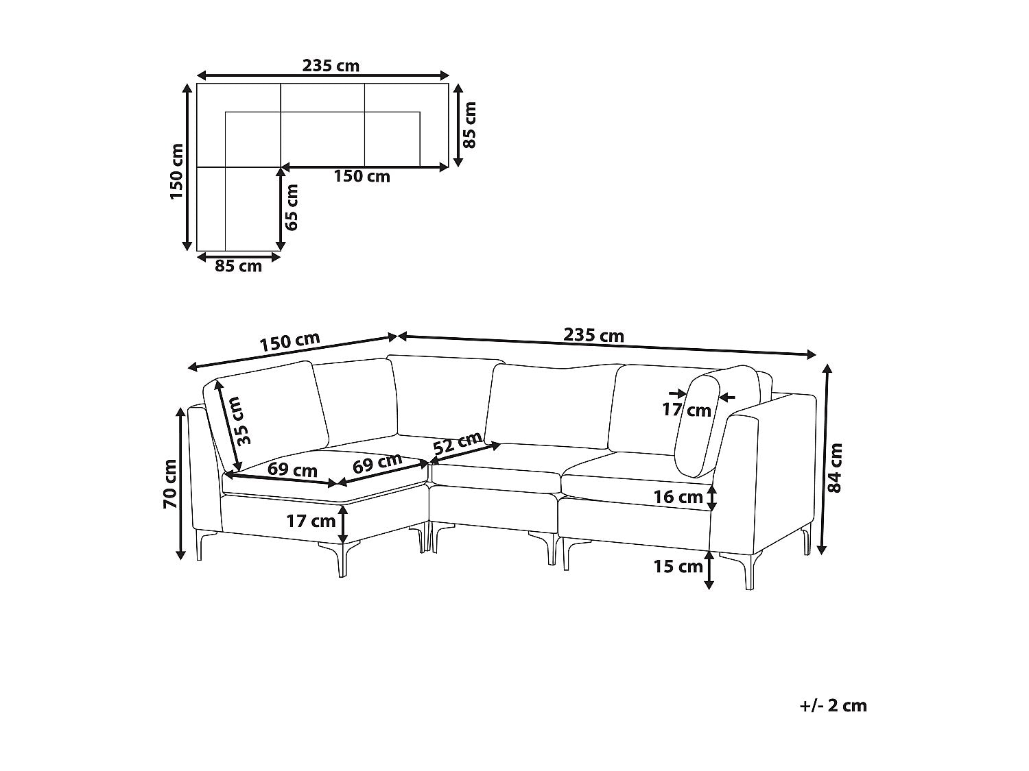 Angle pour canapé modulable 4 places vert velours