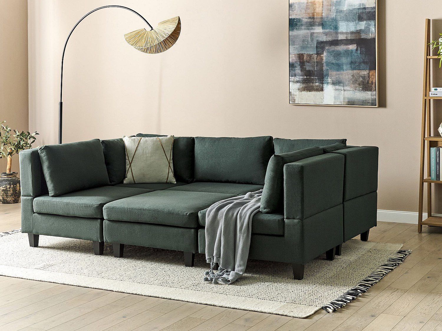 Canapé modulable 5 places vert tissu