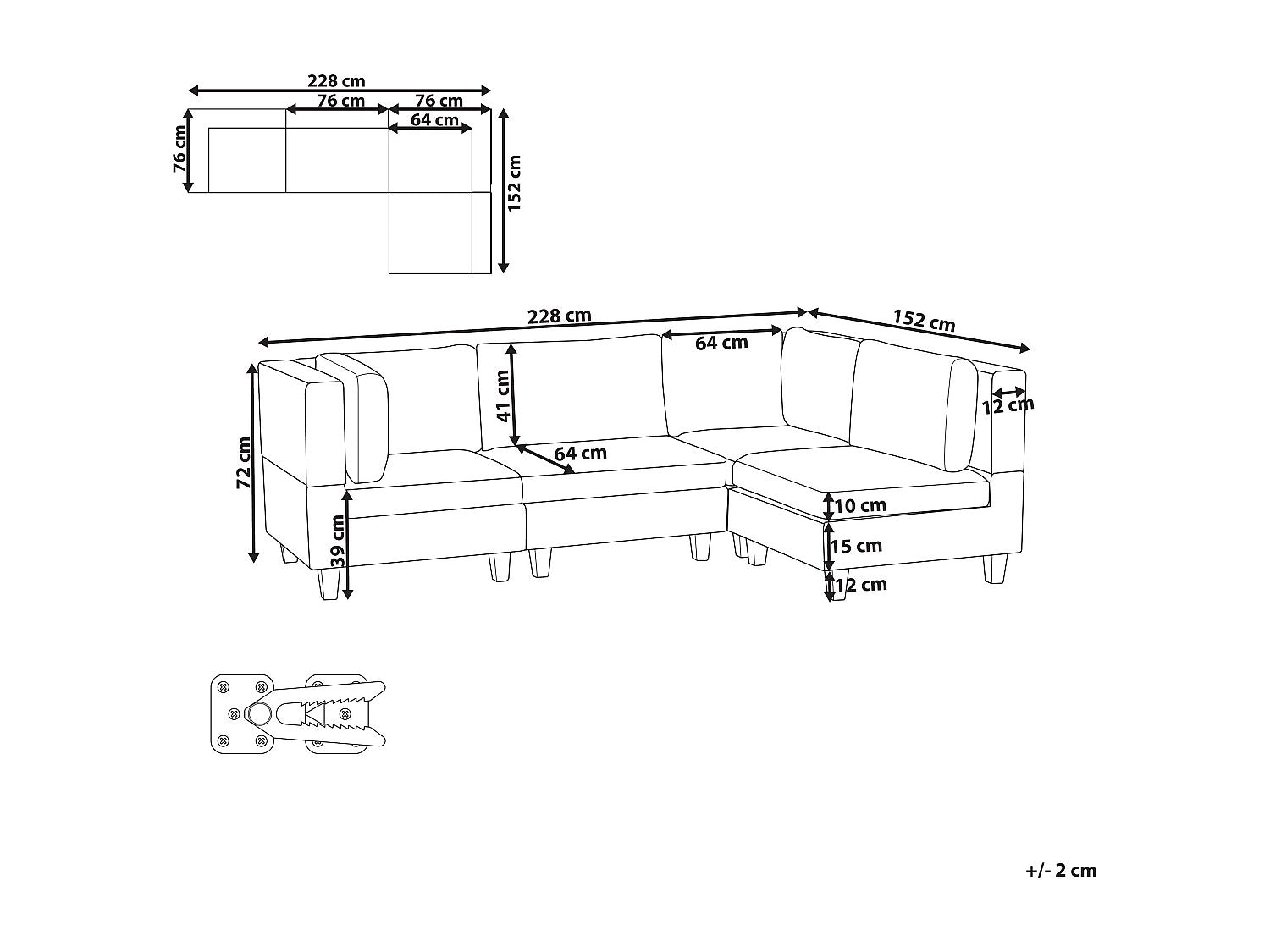 Angle pour canapé modulable 4 places noir tissu
