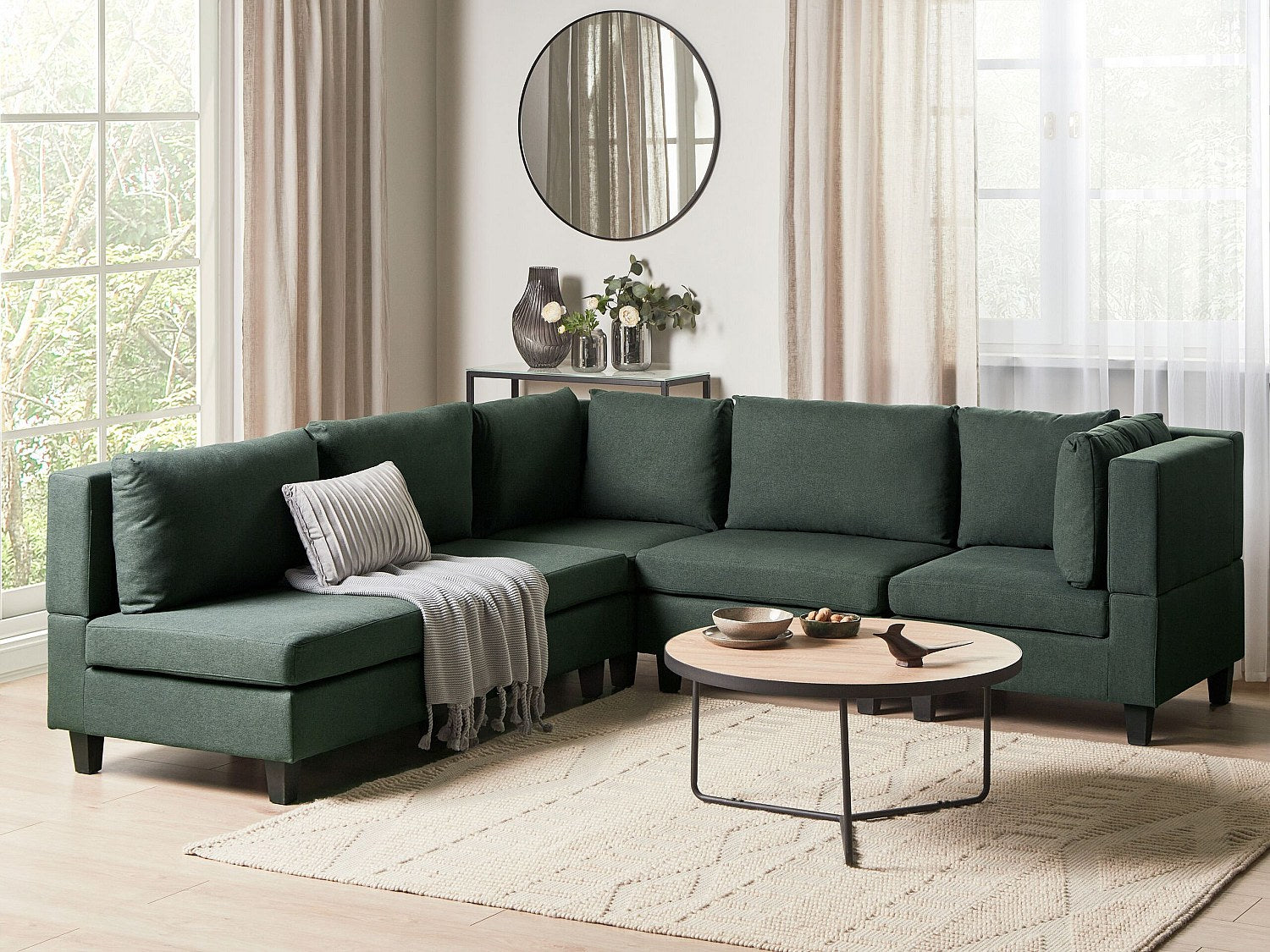 Angle pour canapé modulable 5 places vert tissu