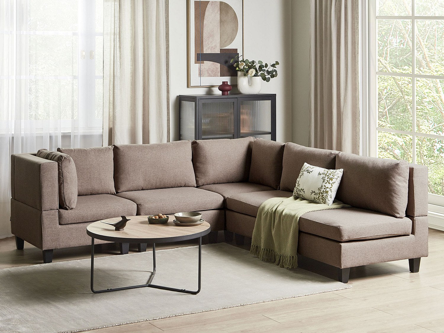 Angle pour canapé modulable 5 places marron tissu