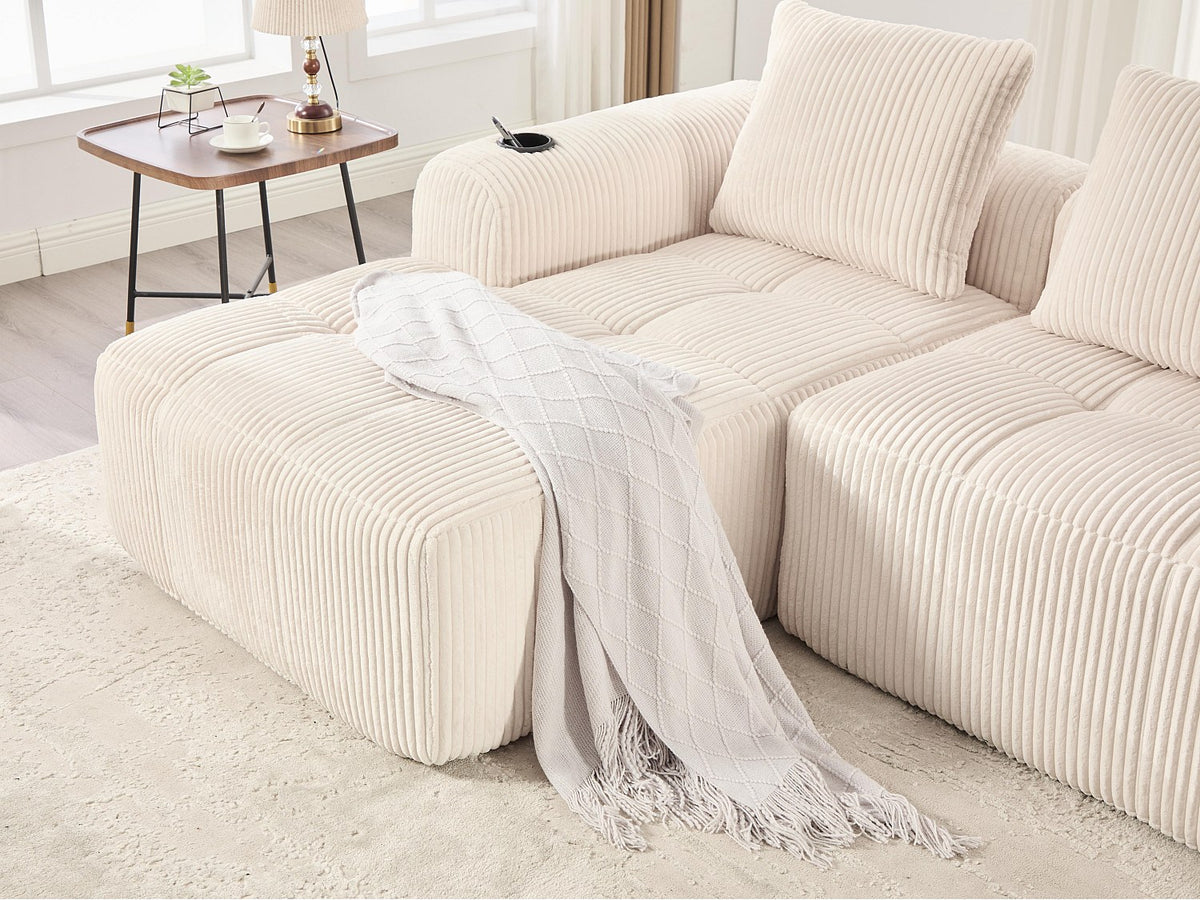 Méridienne pour canapé modulable 2 places beige velours
