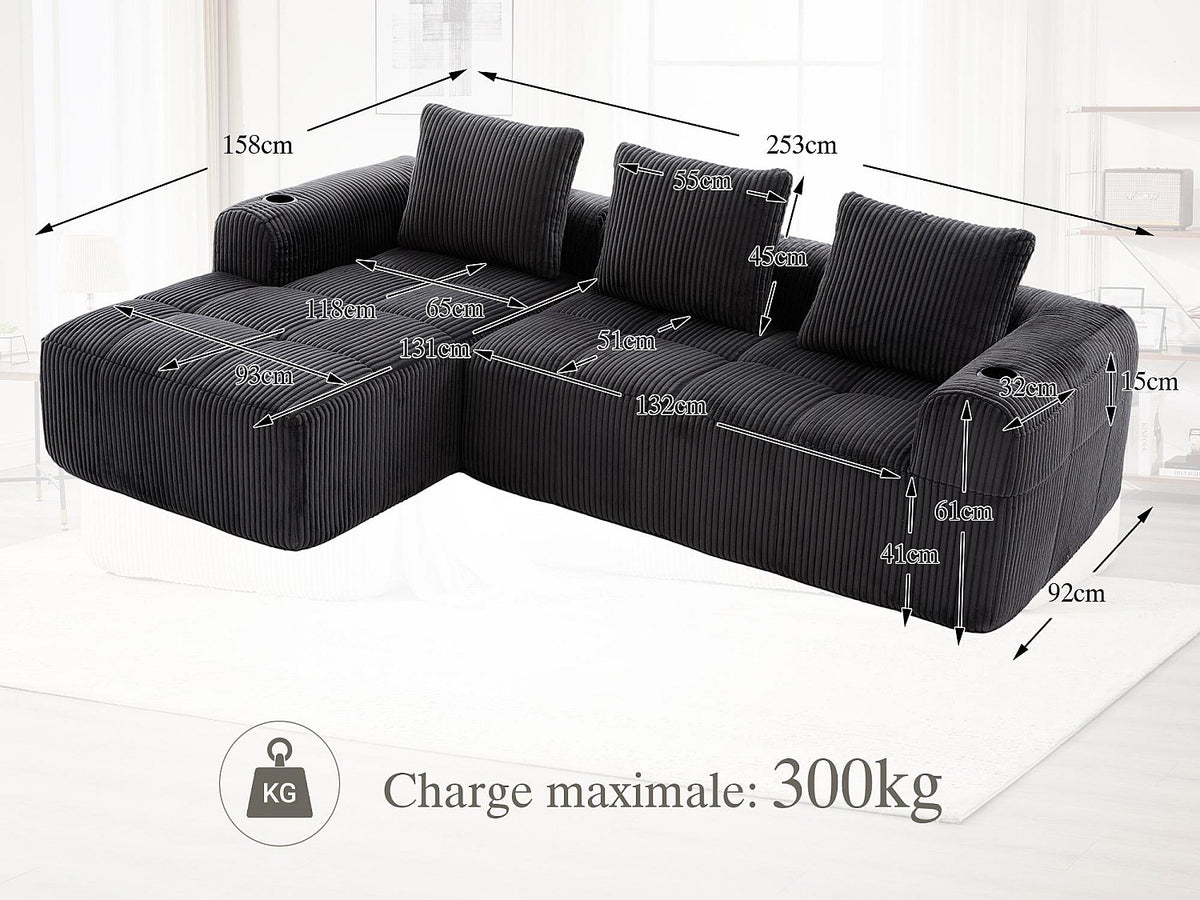 Méridienne pour canapé modulable 2 places gris velours