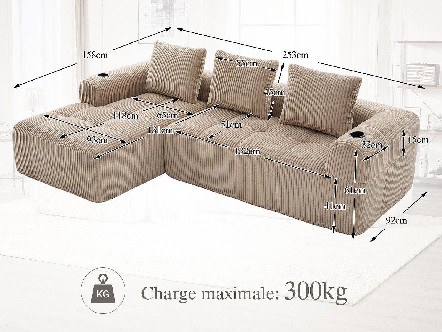 Méridienne pour canapé modulable 2 places vert velours