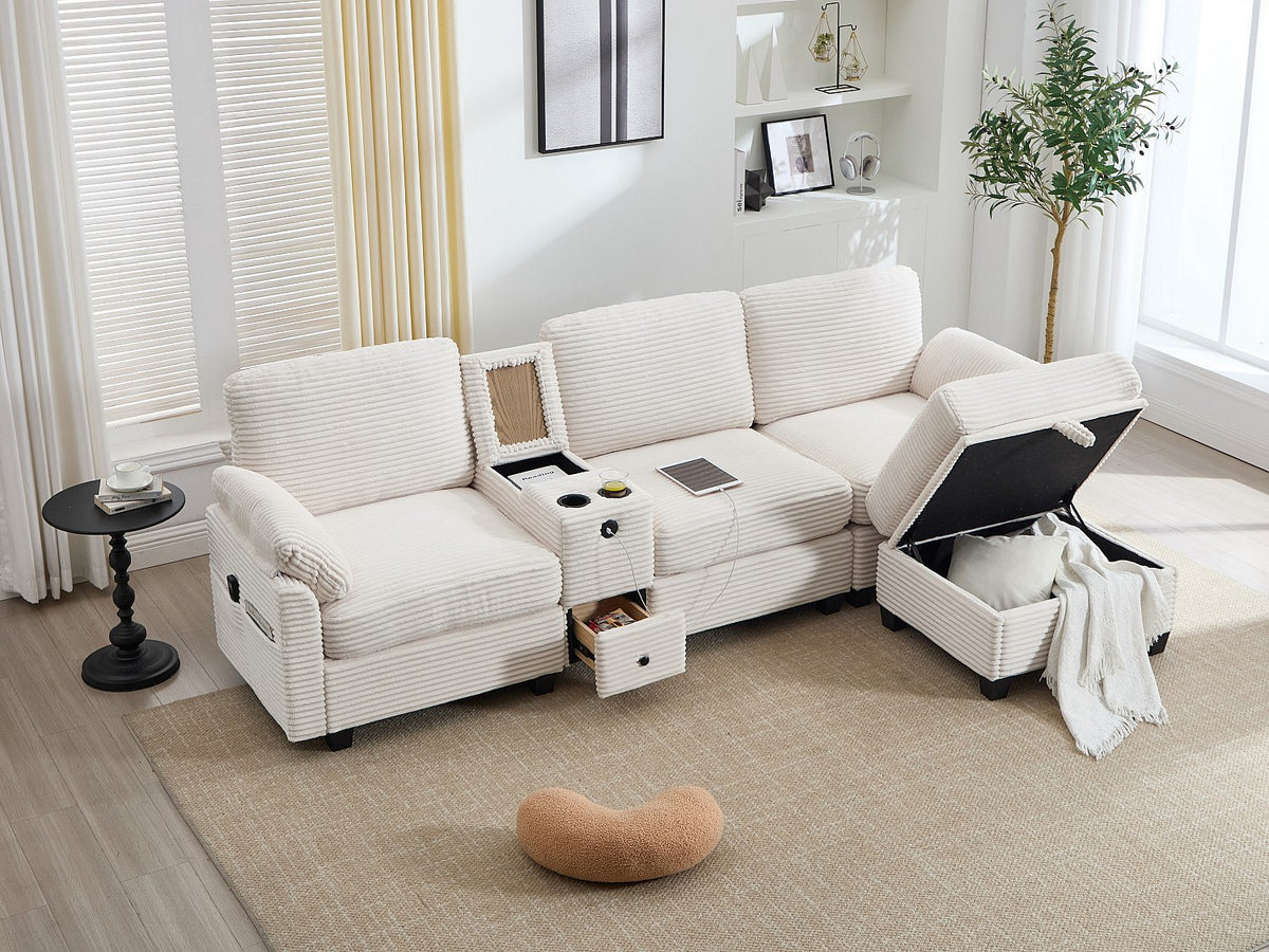 Canapé modulable 4 places beige tissu