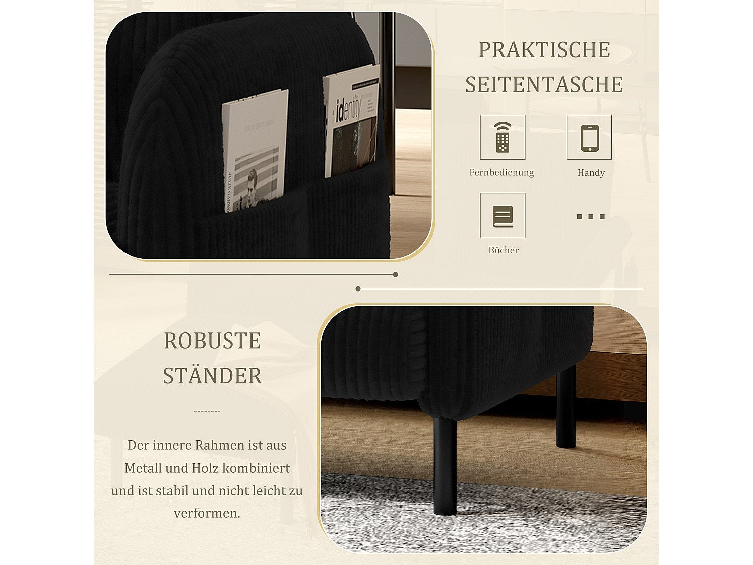 Canapé modulable 2 places noir velours
