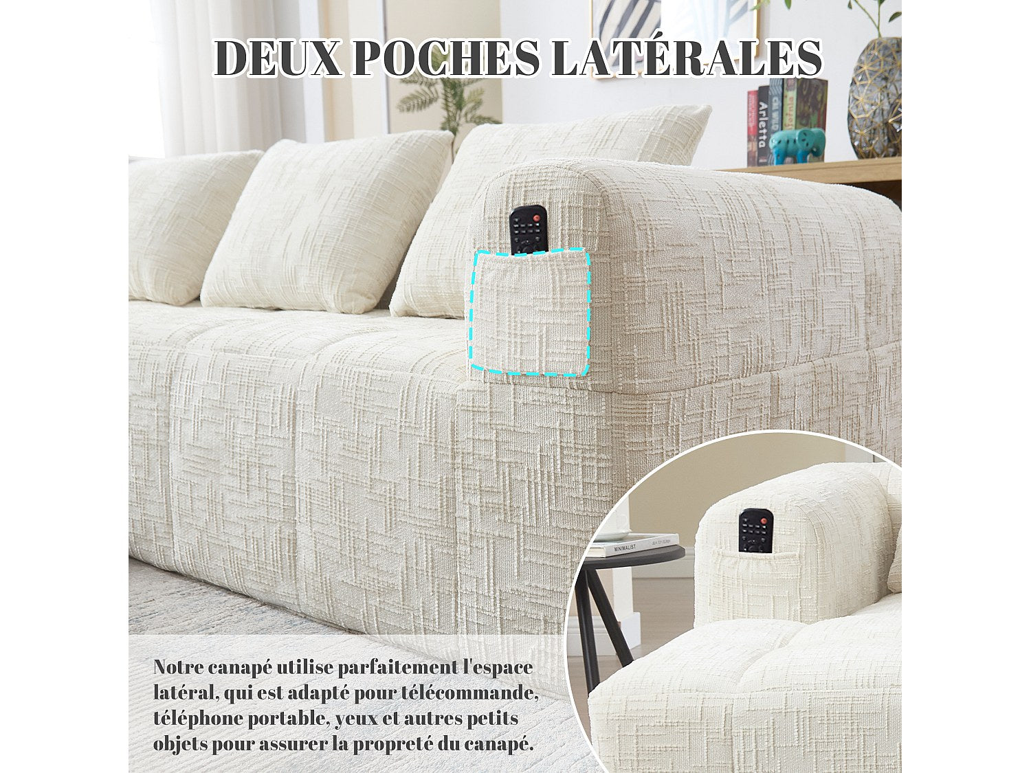 Angle pour canapé modulable 3 places beige tissu