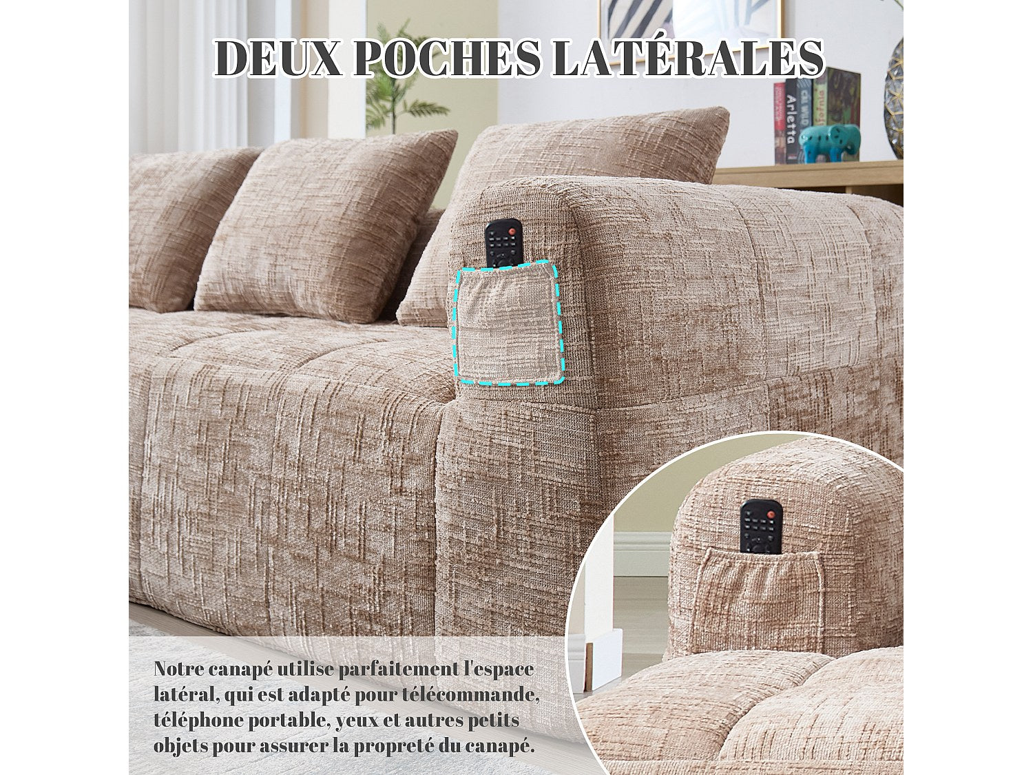 Angle pour canapé modulable 3 places vert tissu