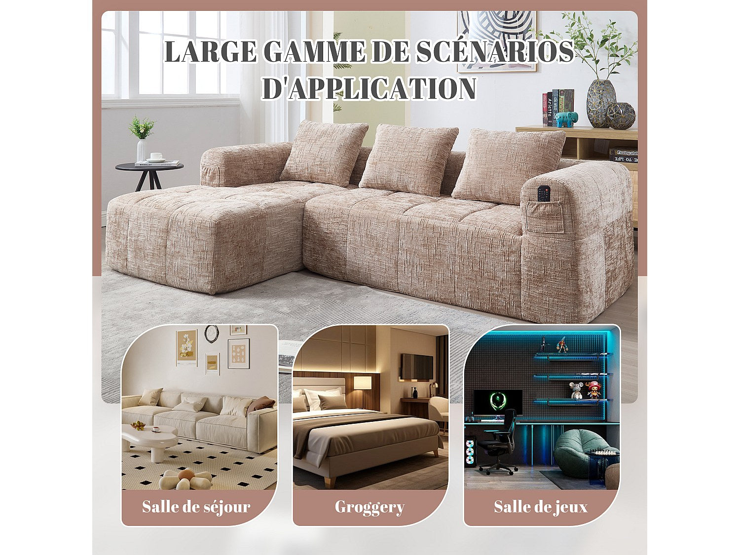 Angle pour canapé modulable 3 places vert tissu