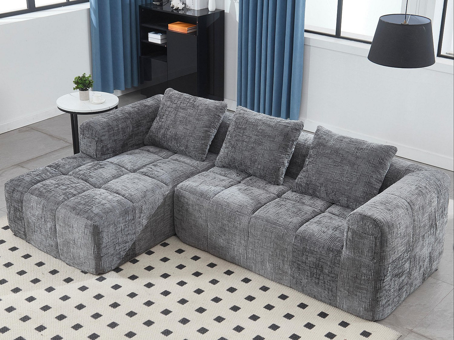 Angle pour canapé modulable 3 places gris tissu