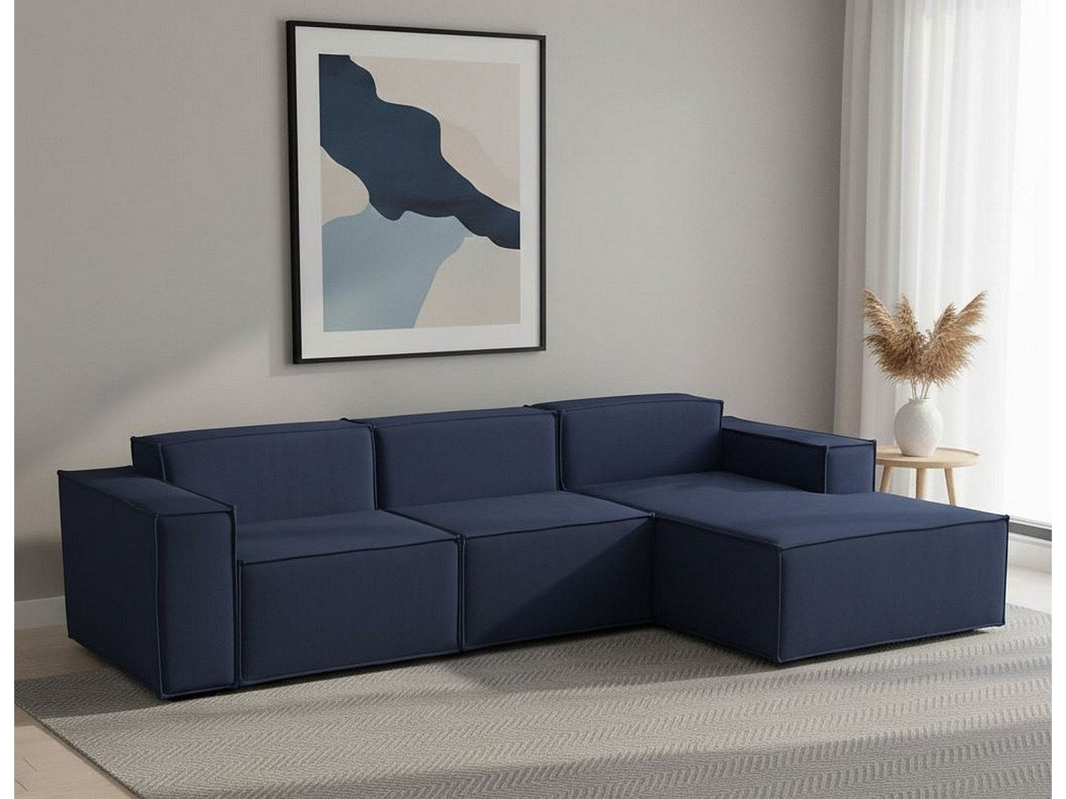 Canapé modulable 3 places bleu tissu