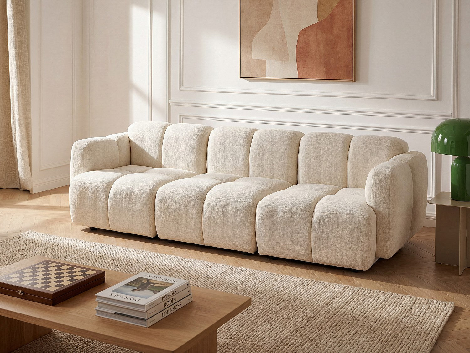 Canapé modulable 3 places blanc tissu
