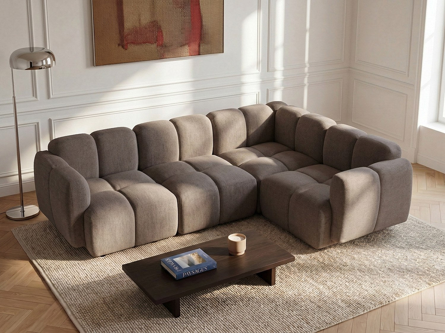 Angle pour canapé modulable taupe tissu