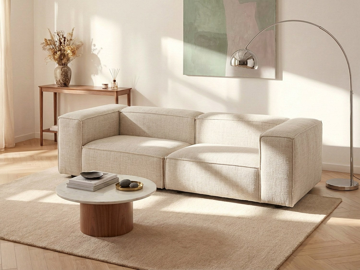 Canapé modulable 3 places beige tissu