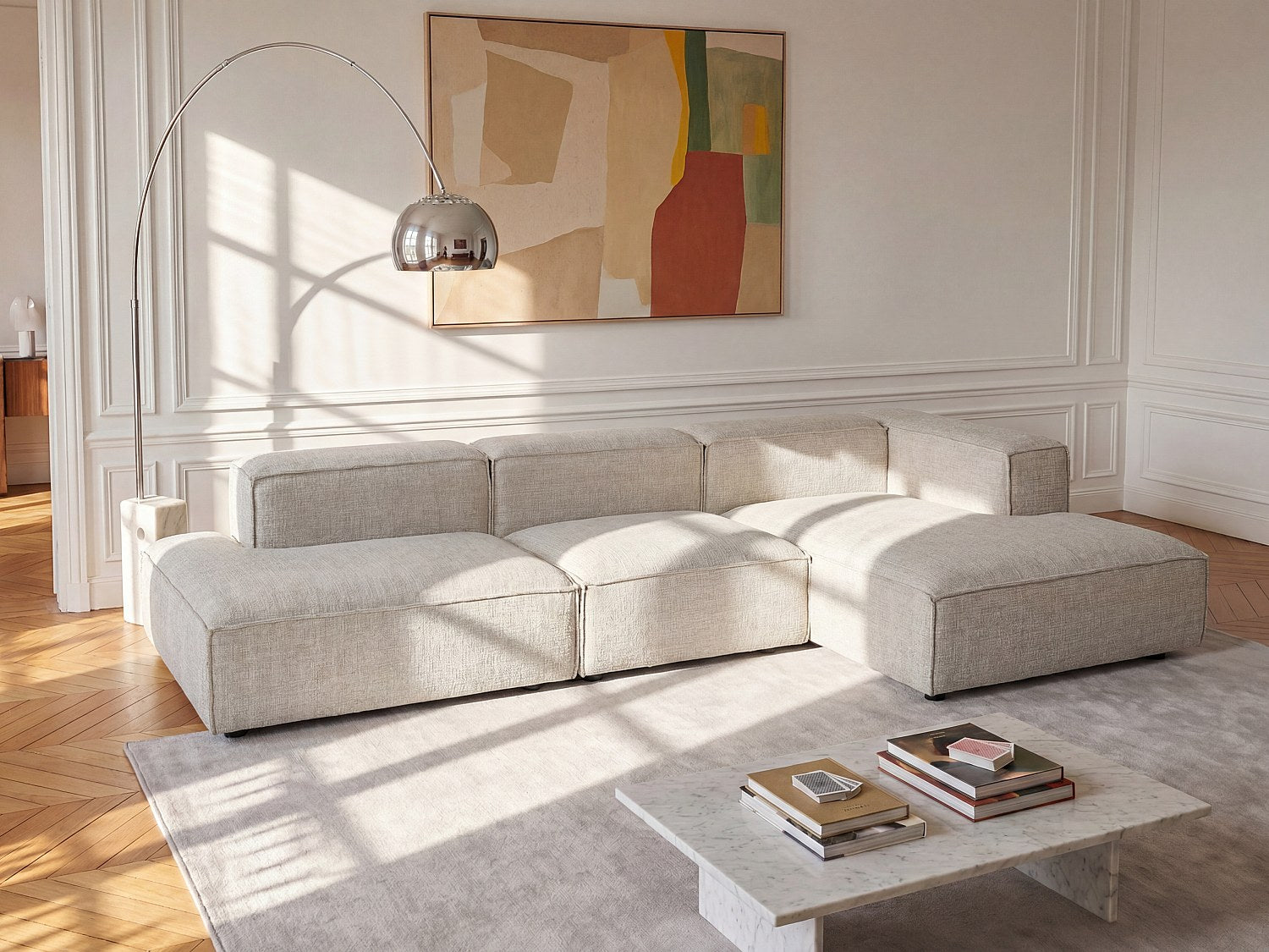 Canapé modulable beige tissu