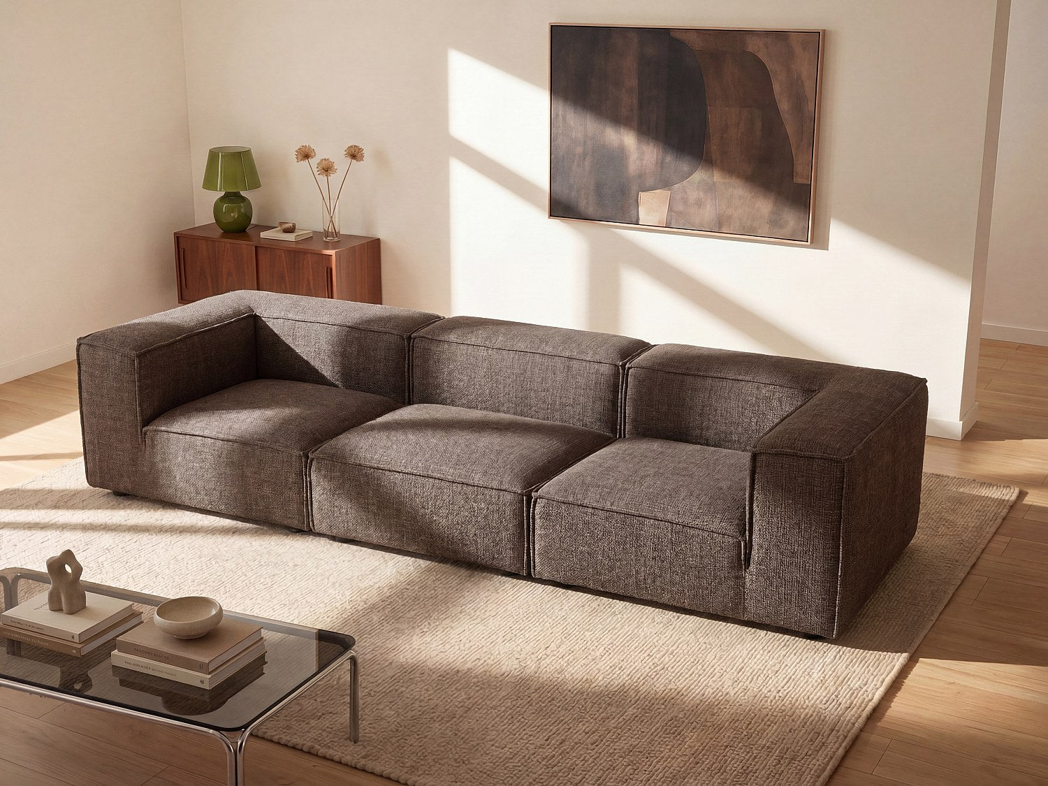 Canapé modulable 4 places taupe tissu