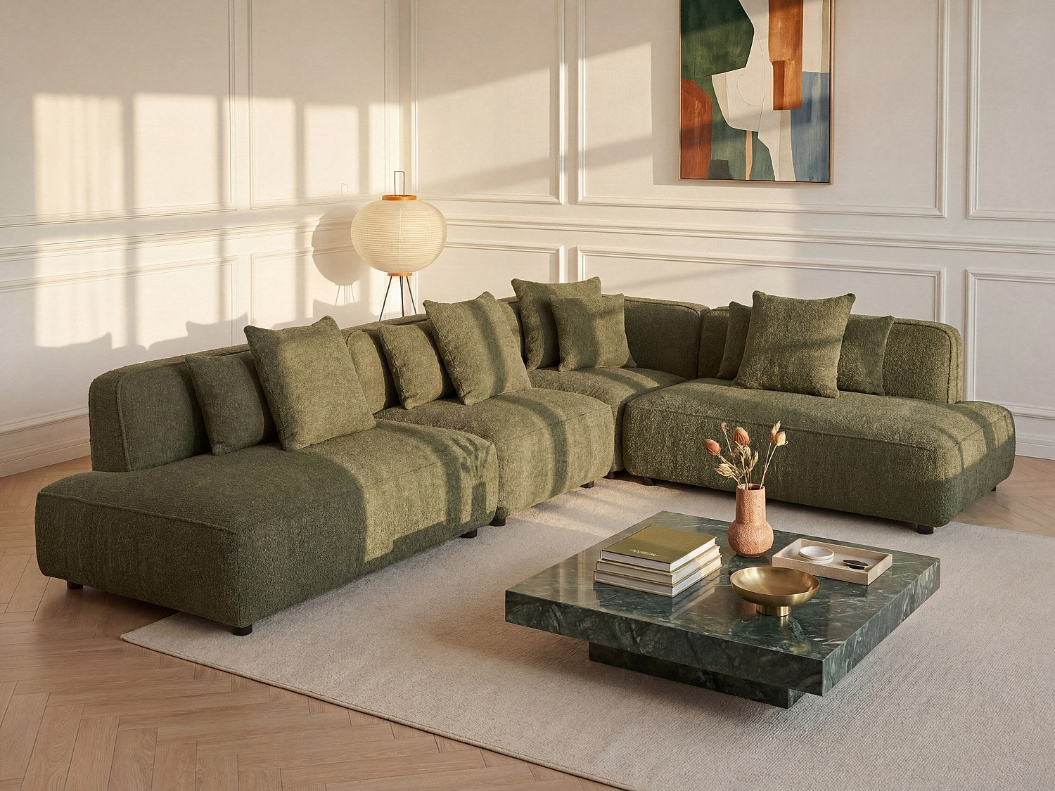 Angle pour canapé modulable vert tissu