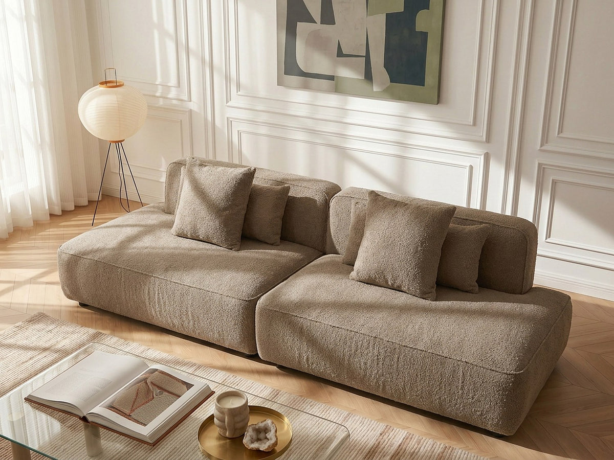 Canapé modulable 5 places taupe tissu