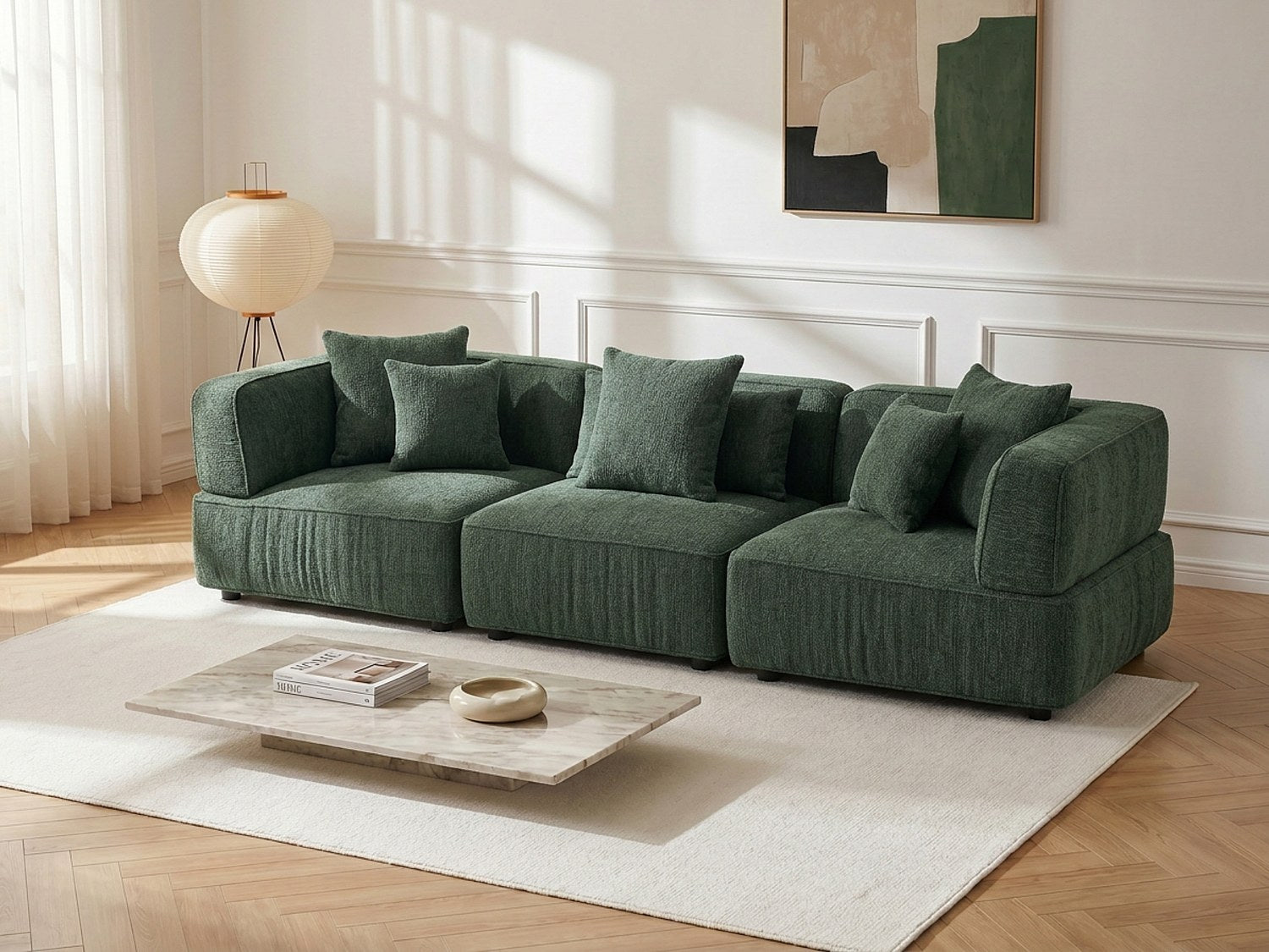 Canapé modulable 4 places vert tissu