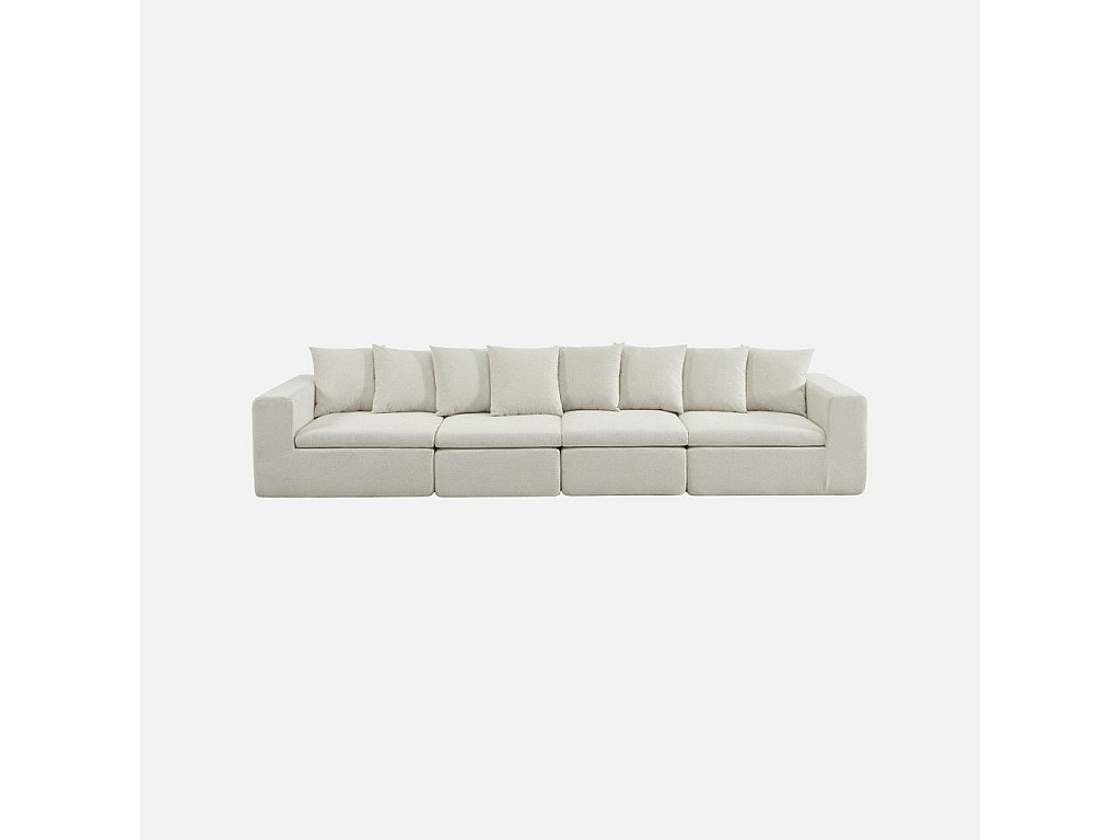 Canapé modulable 5 places blanc tissu