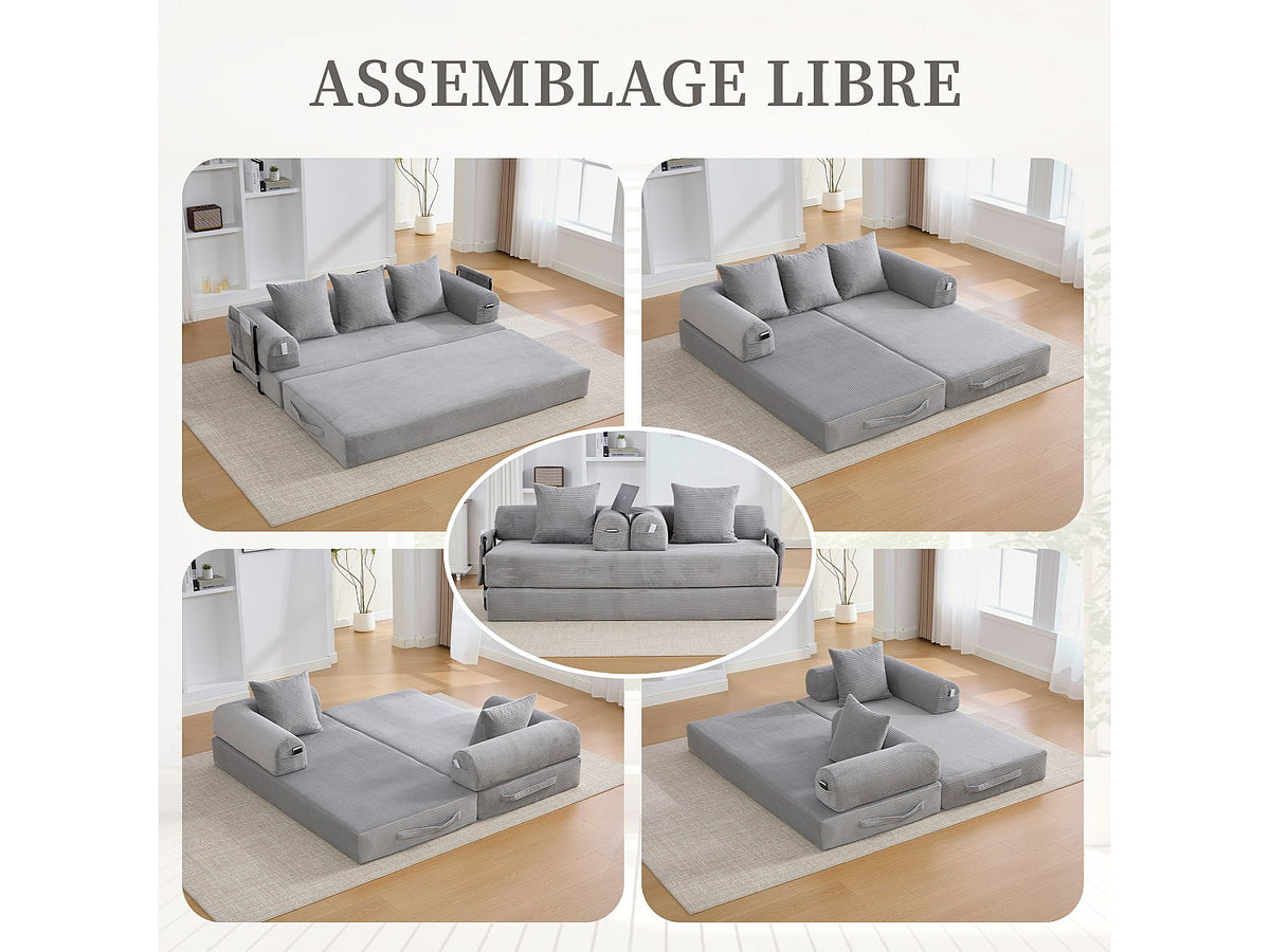 Canapé modulable gris tissu