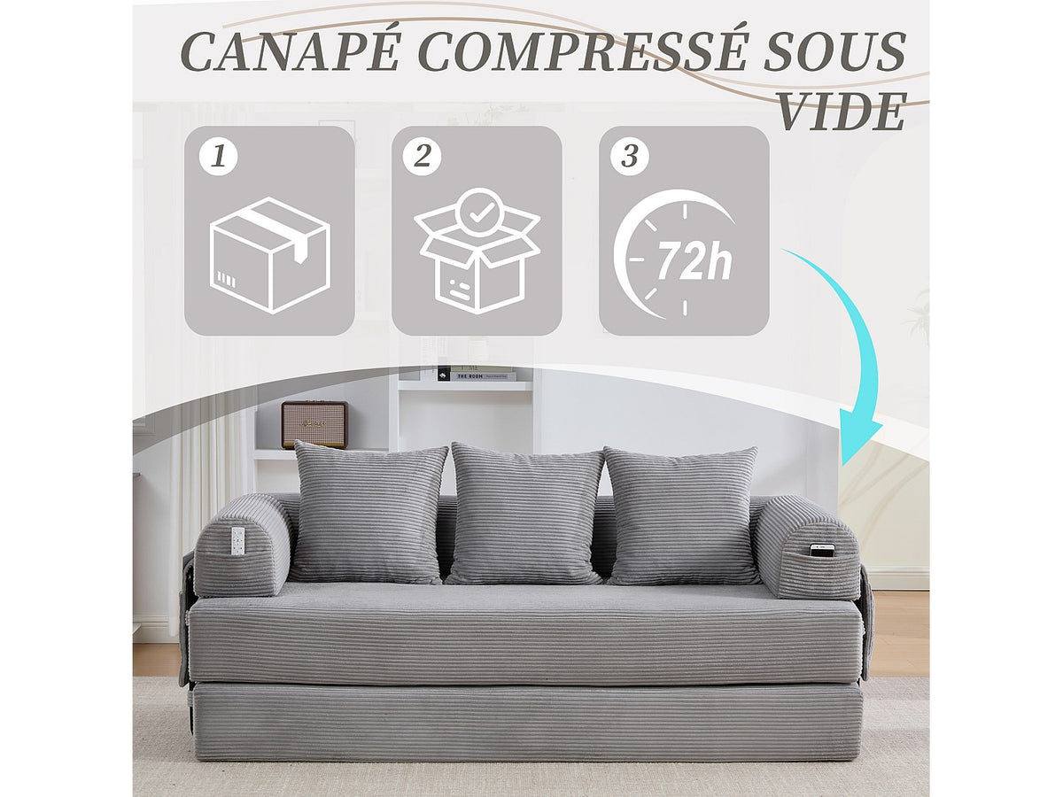 Canapé modulable gris tissu