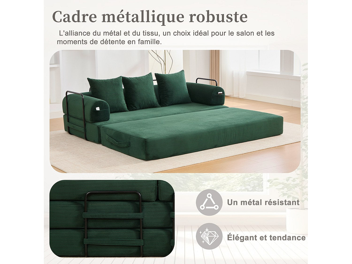 Canapé modulable vert tissu