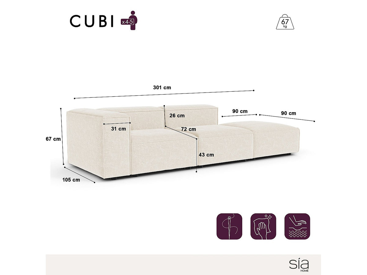 Canapé modulable 5 places beige velours