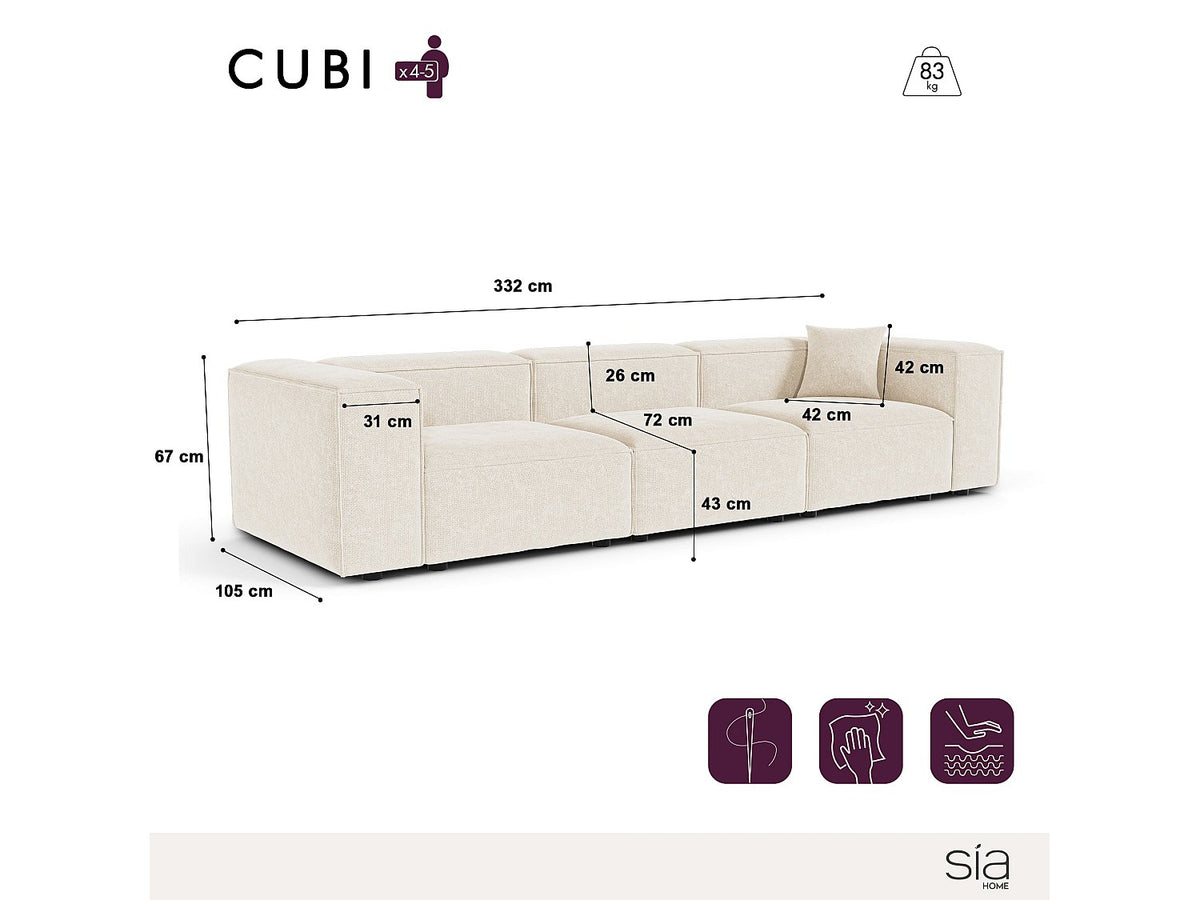 Canapé modulable 5 places beige velours