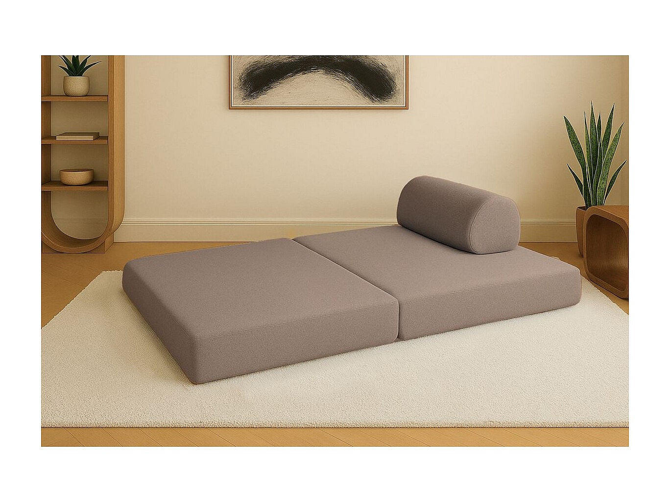 Canapé modulable convertible 2 places marron tissu