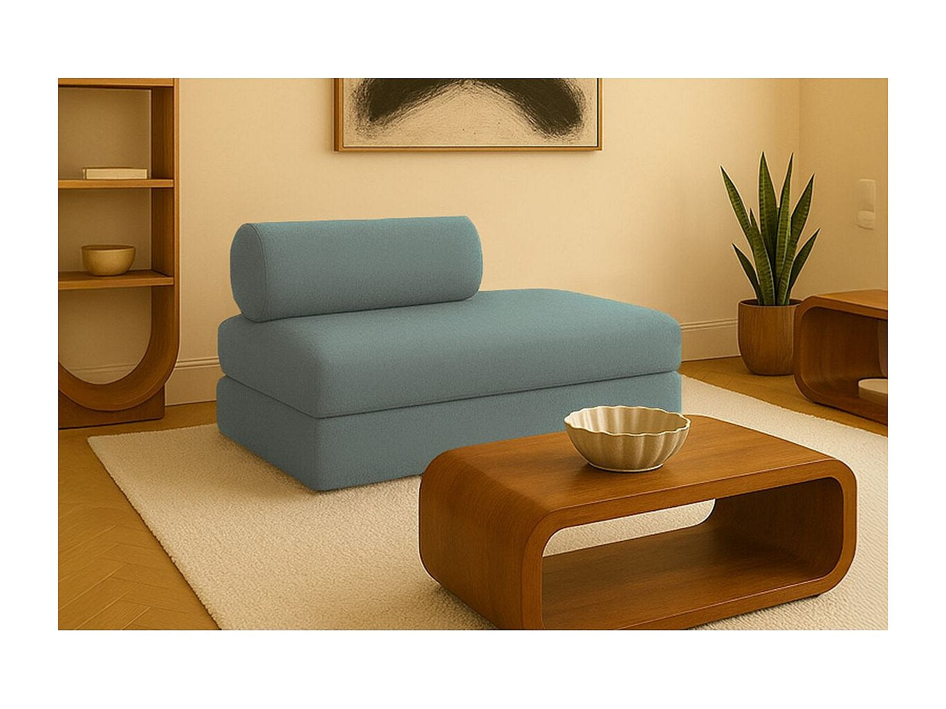 Canapé modulable convertible 2 places bleu tissu