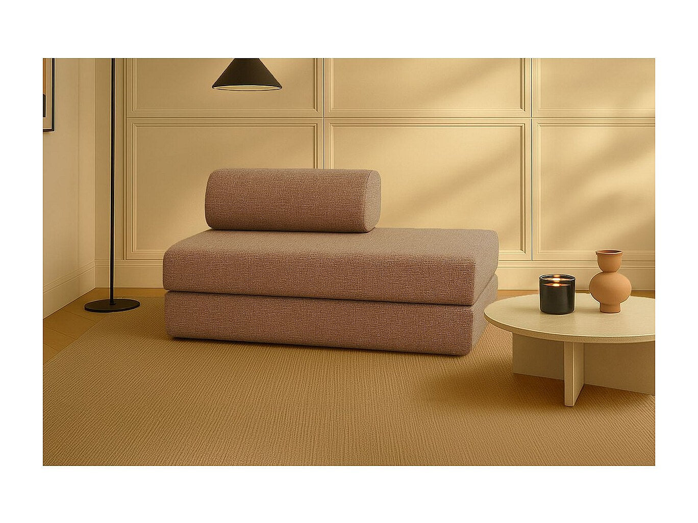 Canapé modulable convertible 2 places marron tissu